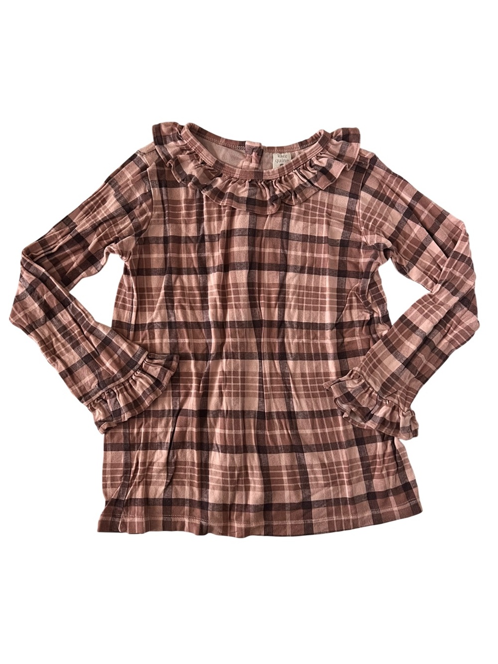 kate quinn Pink and Brown Plaid Ruffle Top